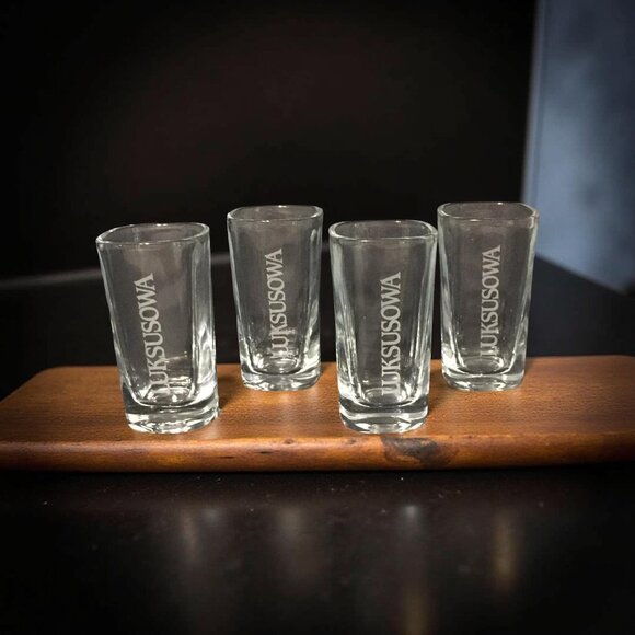 Luksusowa Vodka Shot Glasses Set of 4 | Polish Vodka Barware | Heavy Base Clear - Picture 2 of 6